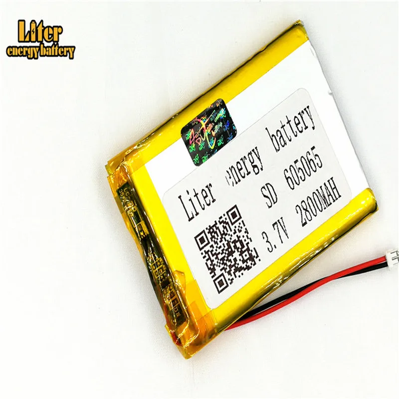 Batería recargable de polímero de litio para libros electrónicos, conector de 2 pines de 1,5 MM, 605065, 2800mah, 3,7 V, grabador de coche GPS PDA, máquinas recreativas