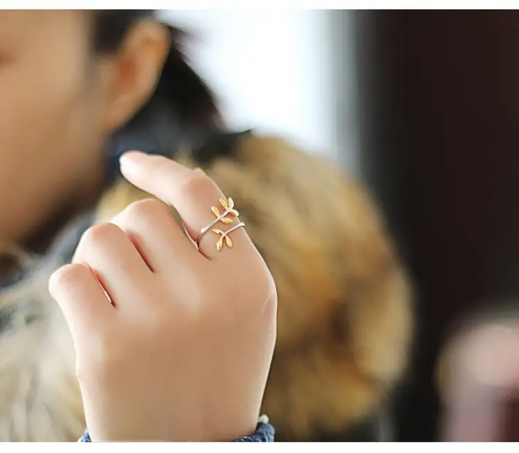 REETI 925 Sterling Silver Rings For Women  Leaf gold ring  Style Lady Prevent Allergy Sterling-silver-jewelry