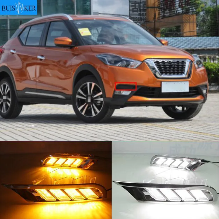 

2PCS LED Daytime Running Light For Nissan Kicks 2016 - 2019 2020 Turning Yellow Signal Relay Waterproof Car 12V LED DRL