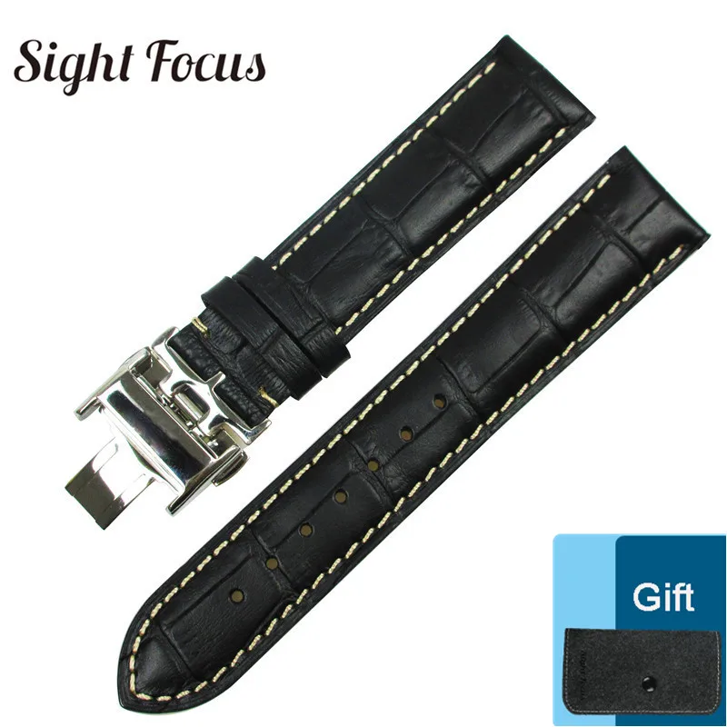 

White Stitching Replacement Watchband for Longines L2 L4 Evidenza Master Collection Flagship Leather Strap Watch Bands Butterfly