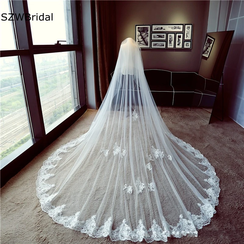 

New Arrival White Lace Appliques Wedding veils 2024 Two Layers Bridal veil Wedding accessories Welon velo Matrimonio