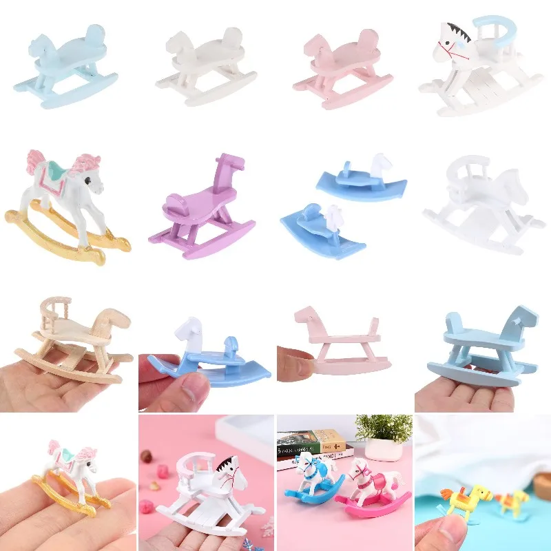 1 Pc 1:12 Dollhouse Miniature Cute Wooden Trojan Horse Rocking Horse Chair Doll House Accessories Decor Different Style