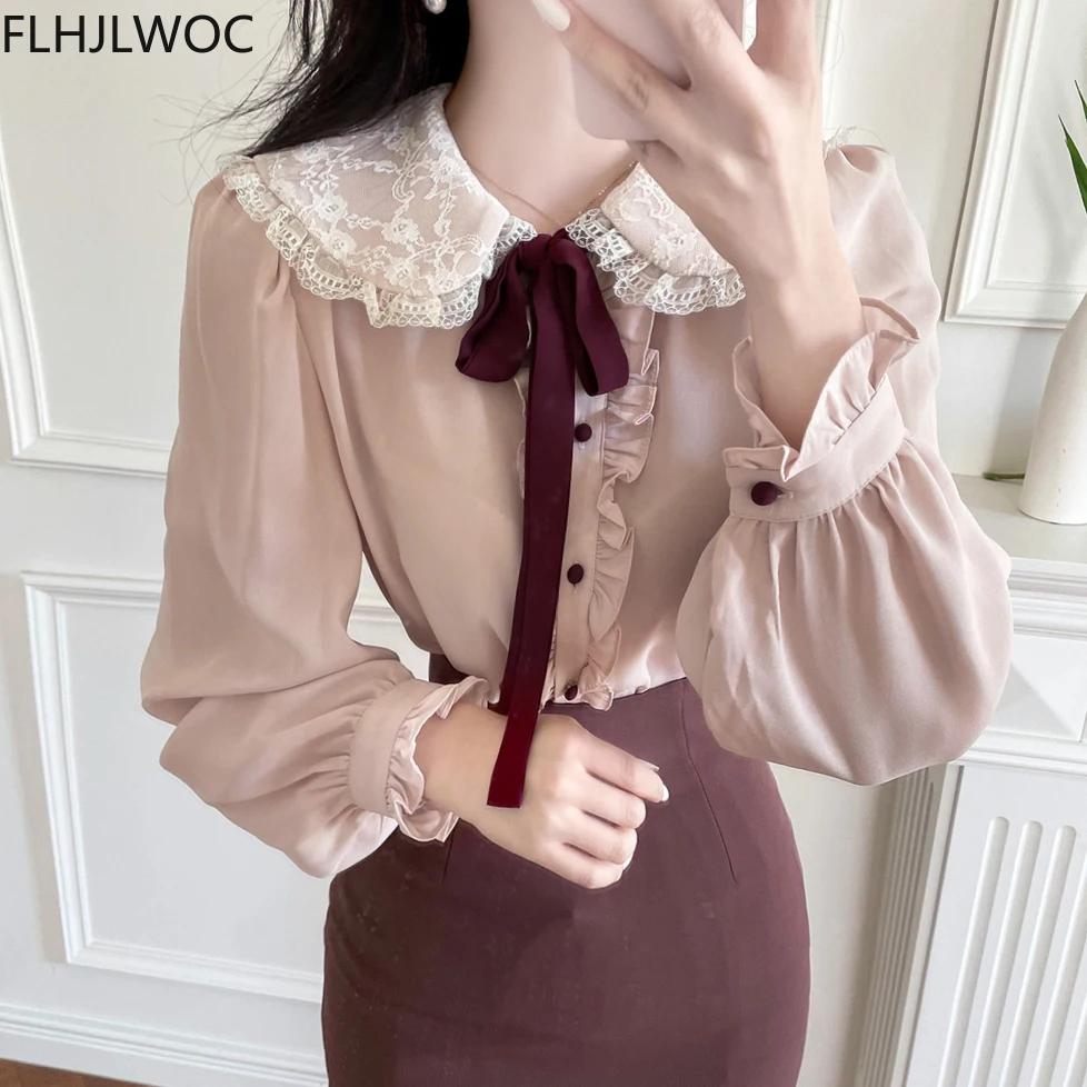 2021 Women Cute Top Preppy Style Vintage Japan Chic Korea Design Single Breasted Button Elegant Formal Shirts Blouses Pink White