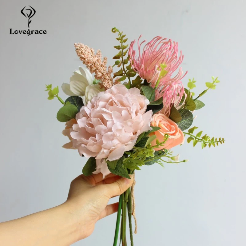 Mixed Roses Galsang Artificial Silk Flowers Bouquet Pink Fake Flowers Bundle Decoration for Wedding Home DIY Accessories Florals