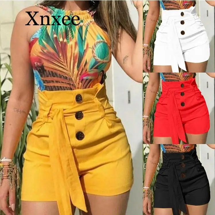 

Belt Skinny Shorts Sexy Womens Ladies High Waist Summer Casual Solid Beach Belt Hot Skinny Shorts Black Red White Yellow