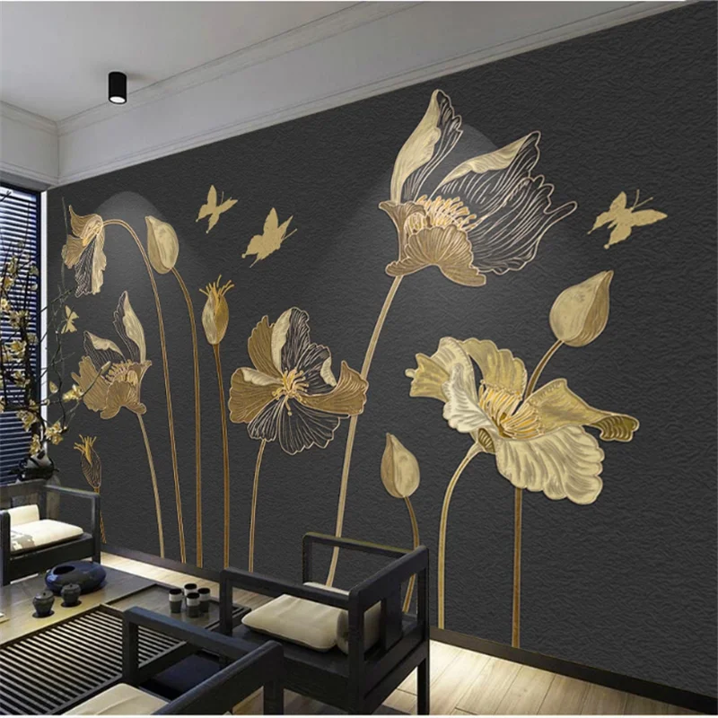 

wellyu Customized wallpaper 3d beautiful European flowers butterfly golden sofa background bedroom background wallpaper