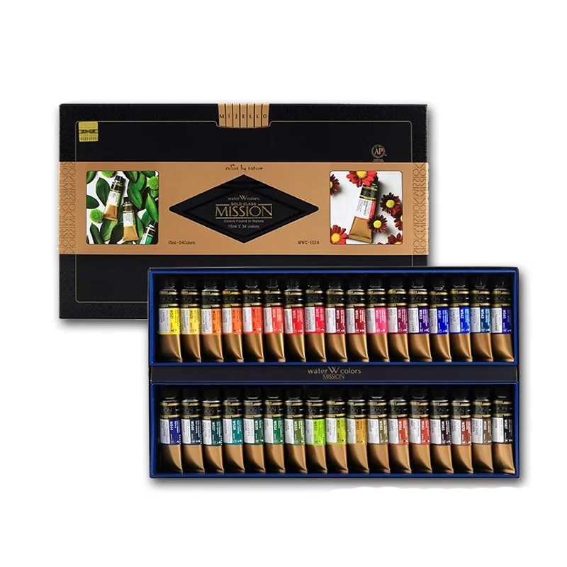 Korea MijELLO Gold Watercolor 24/34 Color Artist Watercolor Paint Set Professional Art Painting Supplies aquarelle Tools