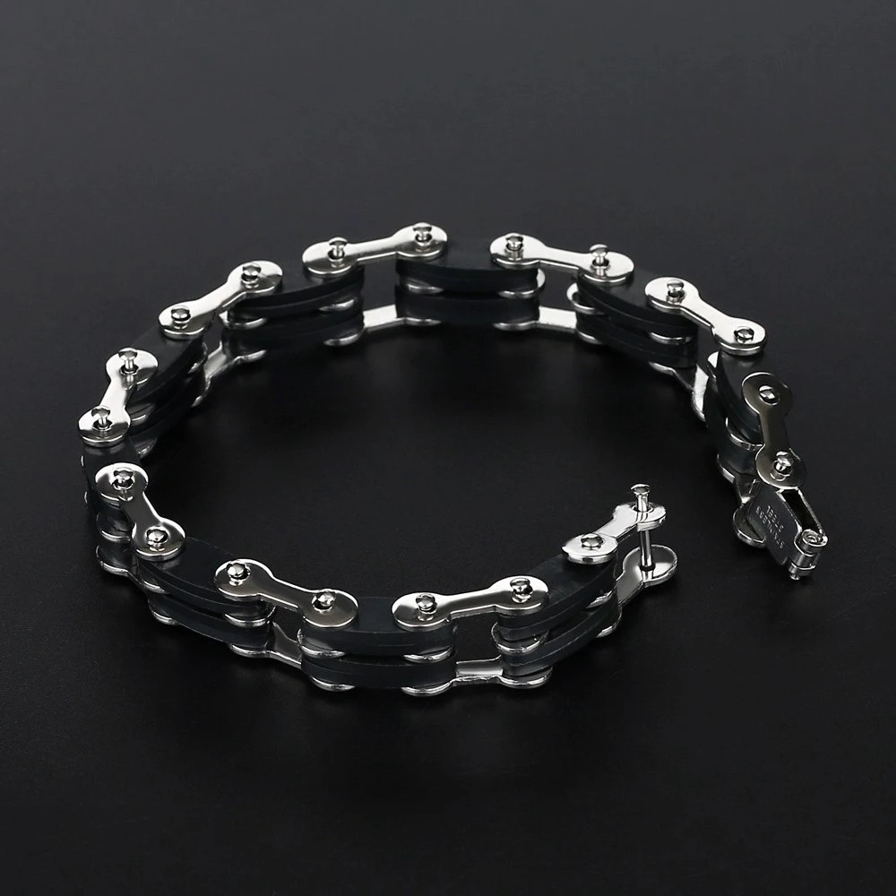 2024 Trend Jewelry Vintage Stainless Steel Bicycle Chain Bracelet Men Personalized Multilayer Silver Color Cuff Bracelet Pulsera