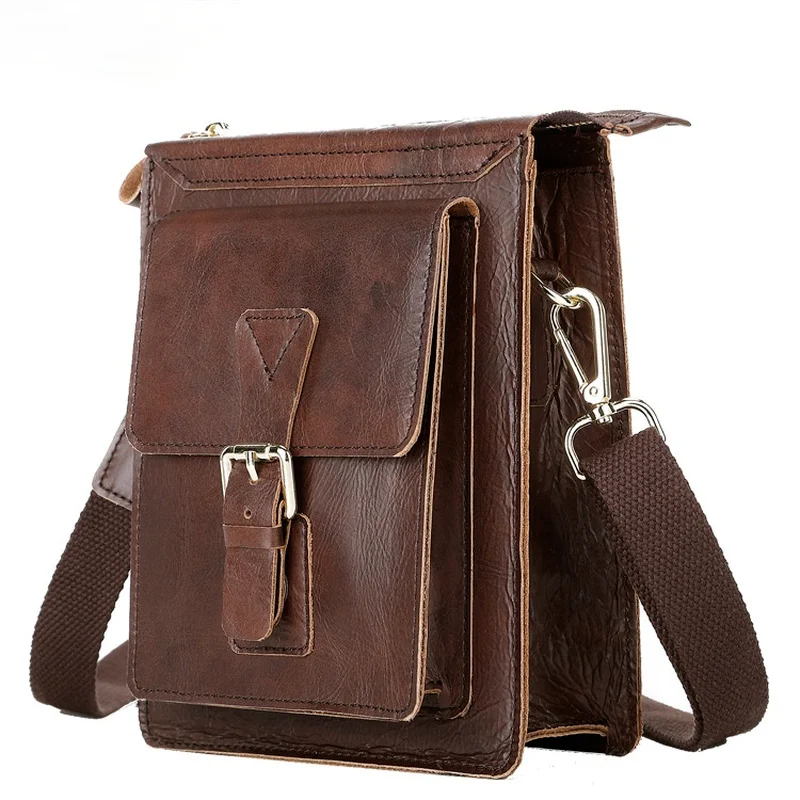 

Genuine leather men's sports waist bag, the first layer of leather, multi-function mobile phone bag, shoulder bag