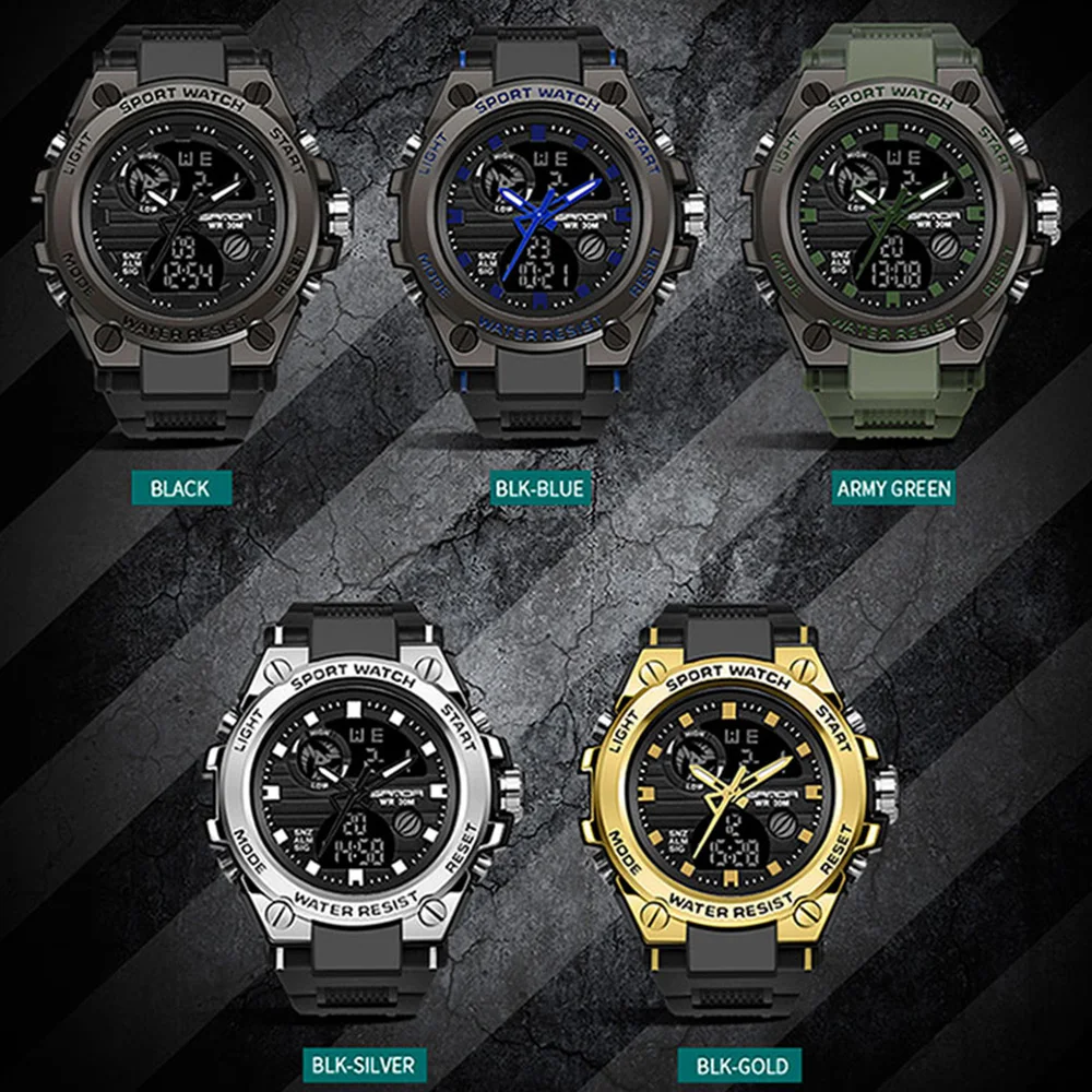 SANDA Top Luxury Watches Men Military Army Mens Watch Waterproof Sport Wristwatch Dual Display Watch Male Relogio Masculino