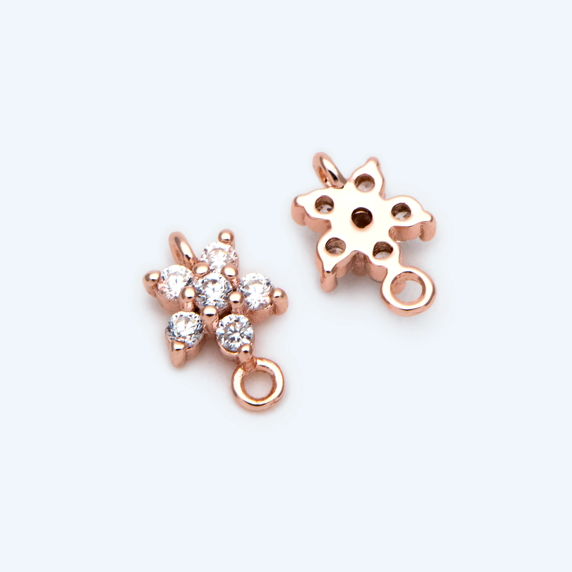 

10pcs CZ Paved Rose Gold Flower Charm Pendants 8x5mm, Real Gold Plated Brass, Color Not Easily Tarnish (GB-929-3)