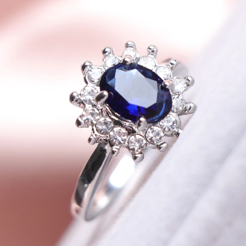 Carofeez Luxury Blue/Whtie Zircon Women Rings Cute Flower Ring For Women Fashion Jewelry Accessories Wedding Statement Girl Gift