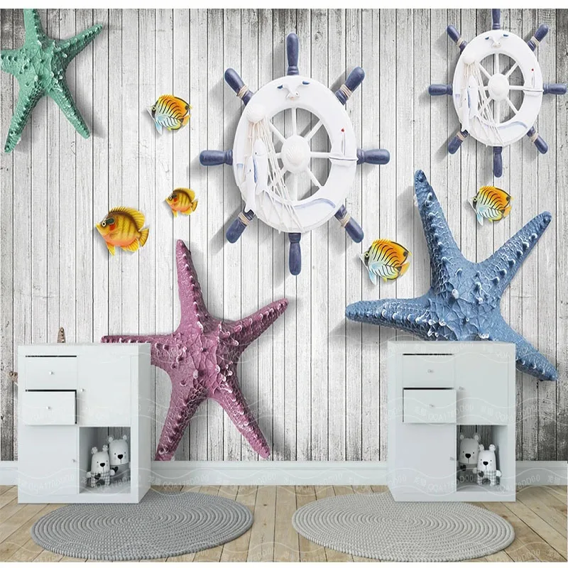 

Custom Wallpaper European Style Pattern 3D Mediterranean Starfish Background Wall Mural Stickers Poster Papel De Parede Tapety