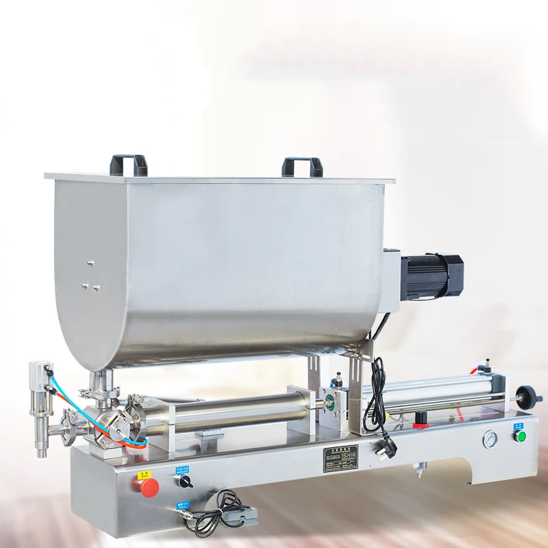 Máquina de enchimento pneumática horizontal com função de agitação Máquina de enchimento de pasta de molho de pimenta 10-30 garrafas/min