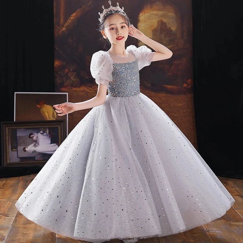 Elegant Girls Dress Long Bridesmaid Kids Dresses Sequin Girls Children Princess Dress Party Wedding Costume Evening Vestido