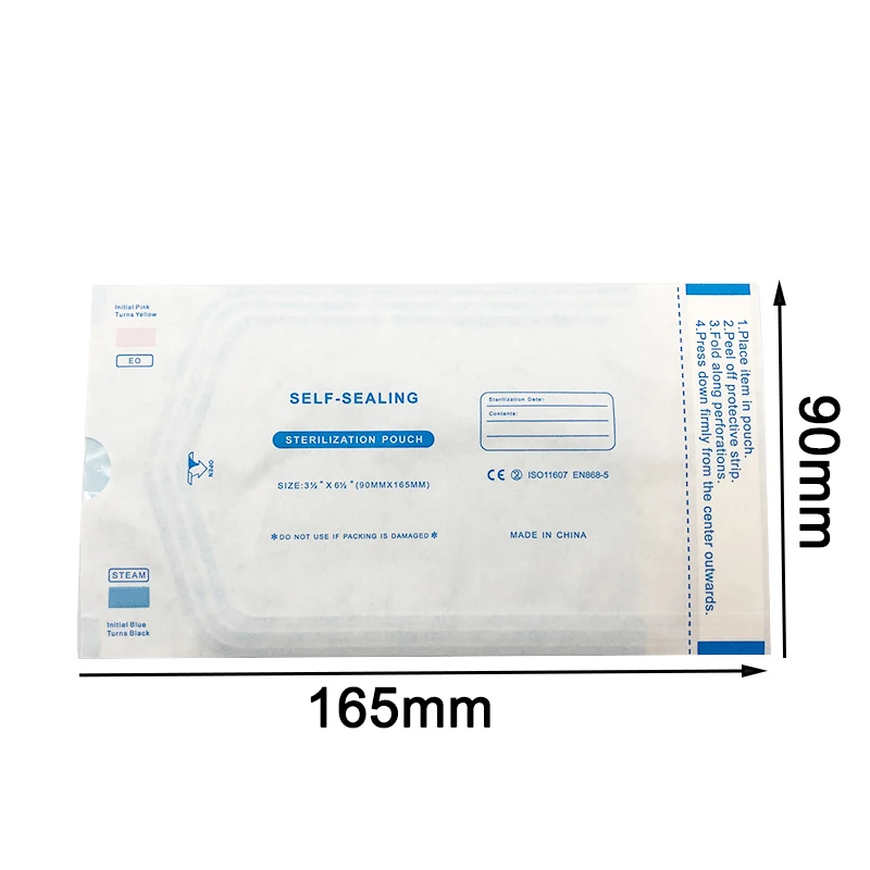 200pcs/Pack 90*165mm Dentista Self Sealing Sterilization Pouch Dentistry Medical Grade Paper+CPP/PET Film Odontologia Dental