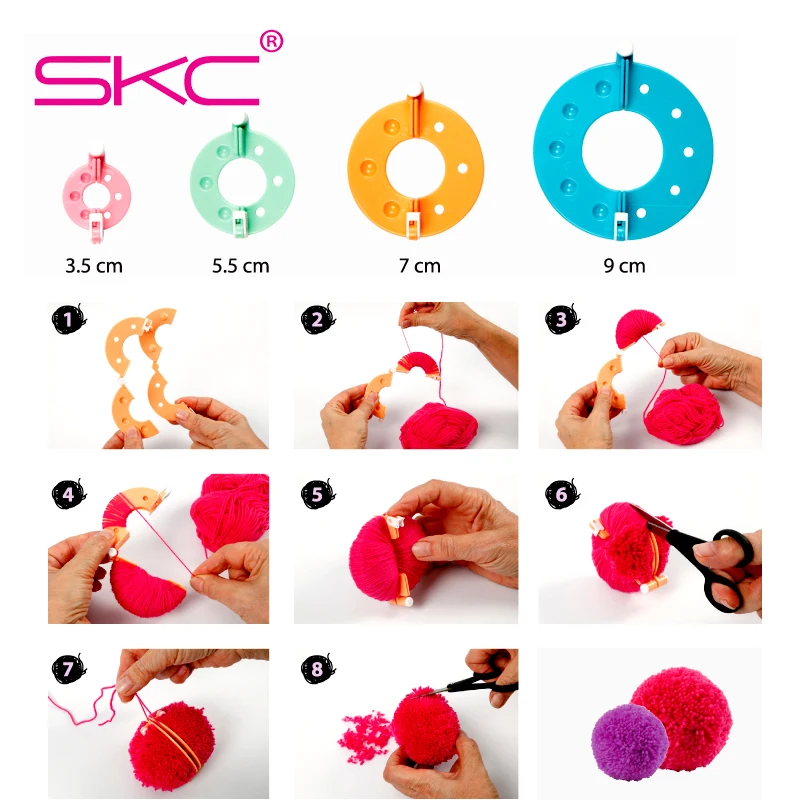 SKC Pom Pom Maker Set Plastic Pompom Maker Clover Fluff Ball Weaver Needle Craft Knitting Tool DIY Sewing Tools 8pcs/set