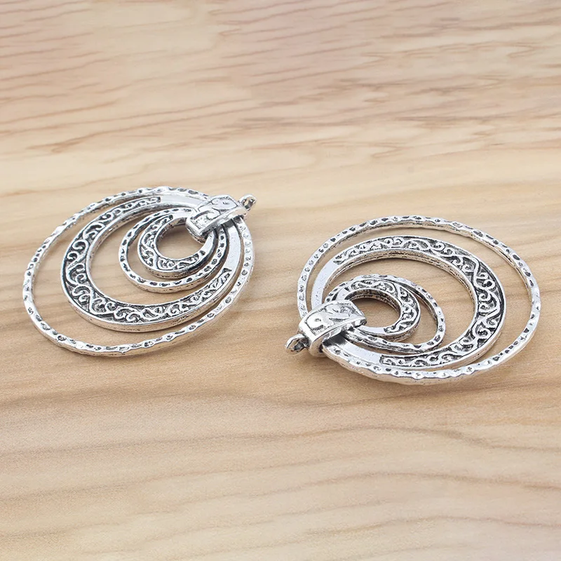 2pcs Antique Bronze/Silver Color Multi-Circles Charms Pendant  For Women DIY Necklace Jewelry Findings Making 45*50mm