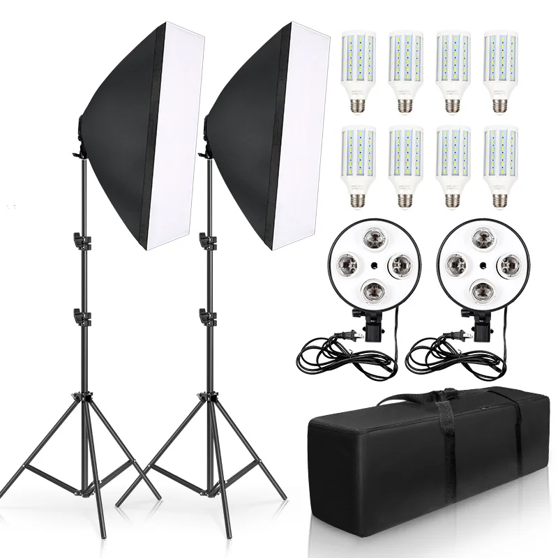 Photography Softbox Lighting 50x70CM Lamp Holder Softbox Kit E27 Holder 8pcs Bulb SoftBox Accessories Photo Studio Video Day 40W