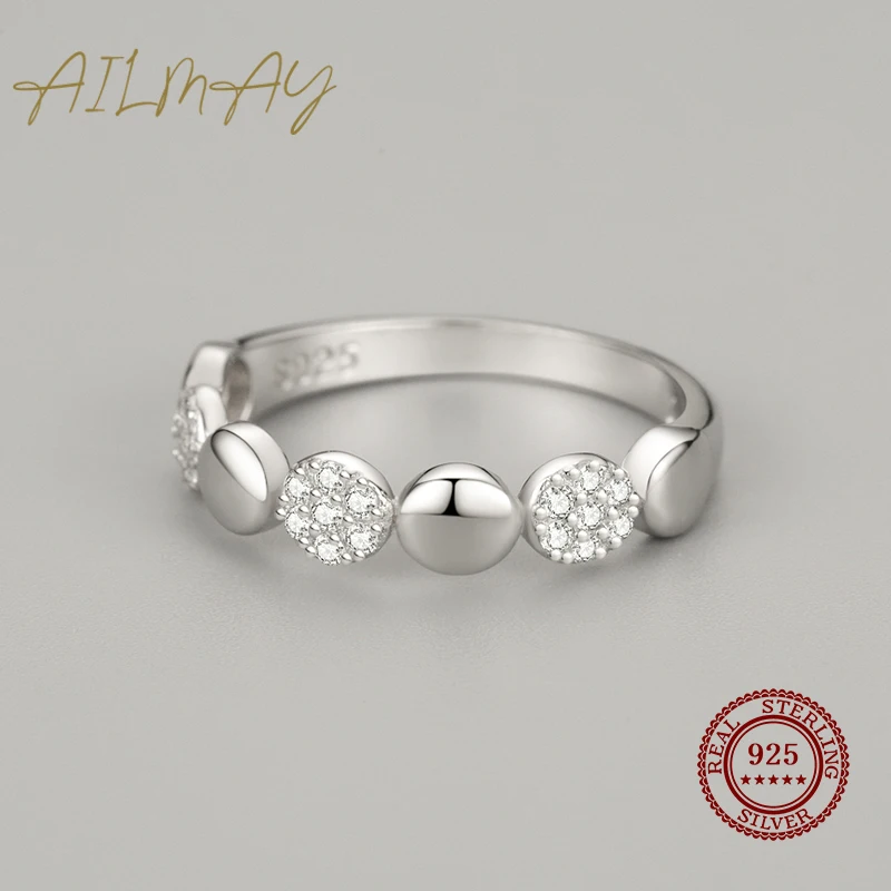 Ailmay Top Quality Real 925 Sterling Silver Dazzling Clear Zircon Classic Round Finger Ring For Fine Female Fashion Jewelry 3