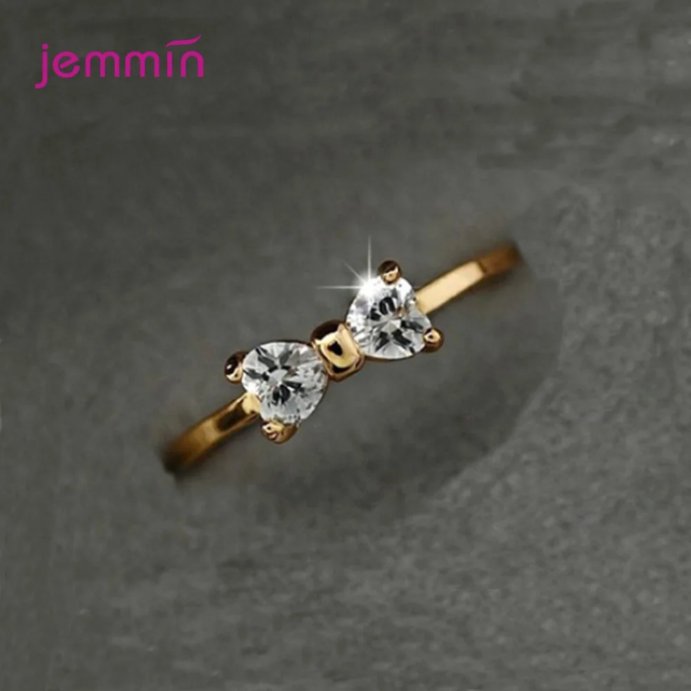 New Statement Brand Women White Gold Color Bowtie Rings Jewelry Cubic Zirconia Wedding Band Ring Bague Femme Bijoux