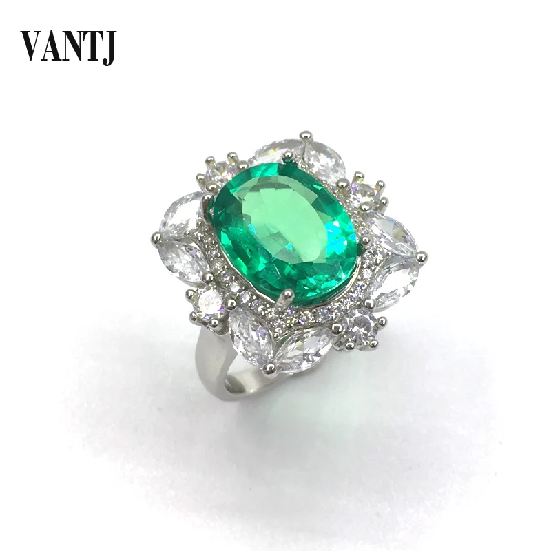 

VANTJ Real 10K Gold Lab Grown Colombia Hydrothermal Created Emerald "CCE" Ring Moissanite Fine Jewelry Women Party Wedding Gift