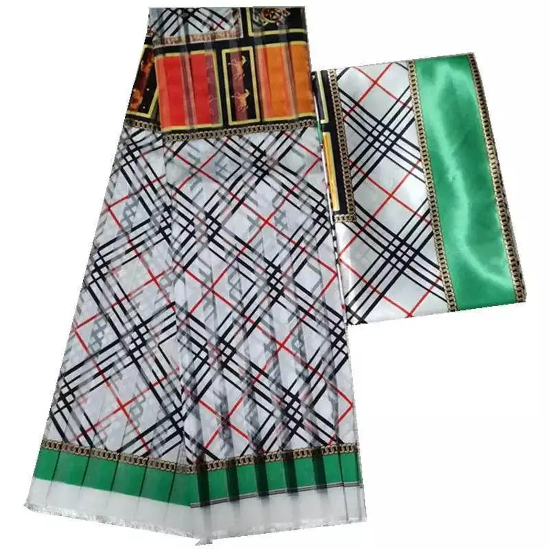 Hot sale Ghana Style satin silk fabric with Organza printed For Dress Sewing Materials 6 Yards/Set. 78103