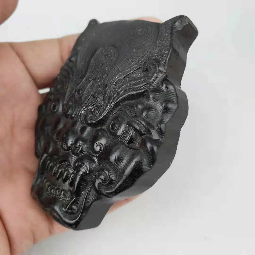 Collection Elaborate Interesting Chinese Hongshan Culture hand-carved Black Meteorite Animal Head Tiger Head ornament