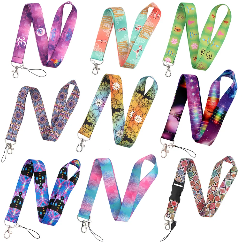 

YL433 Yoga Mandala Flower Lanyards Id Badge Holder Keychain ID Card Pass Gym Mobile Badge Holder Lanyard Key Holder