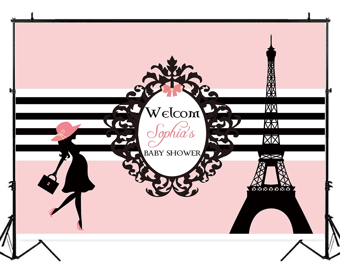 Parisian Paris themed party  baby shower backdrop Eiffel Tower pink background banner poster coustom candy table dessert vinyl