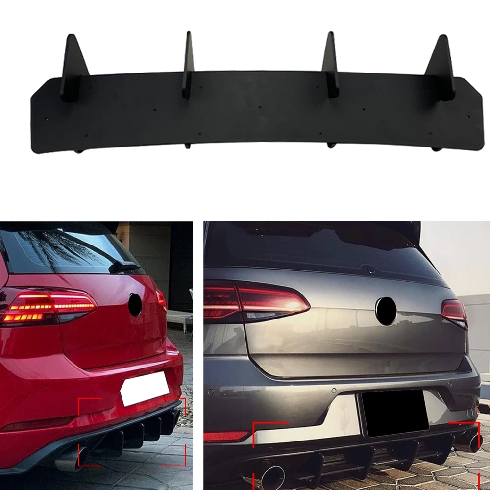 For Volkswagen VW Golf 7.5 GTI MK7.5 2014-2017 Rear Bumper Diffuser Lip Black Exhaust Canard Boot Spoiler Plate Splitter 4 Fin