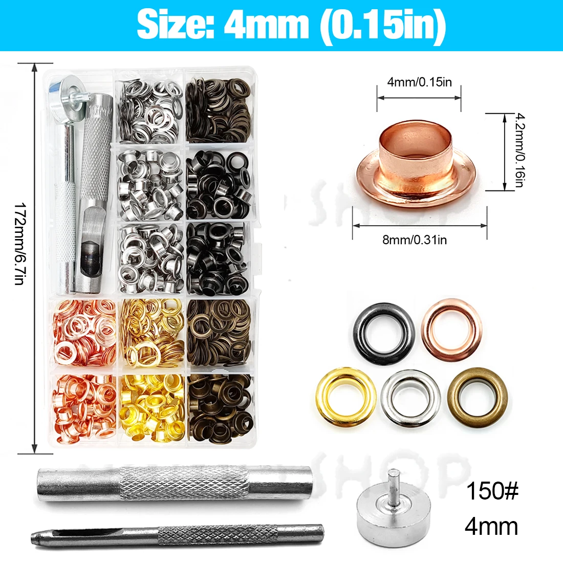 200-teiliges Metall-Ösen-Set mit Ösenstanzer und Installationswerkzeug, inklusive Aufbewahrungsbox, für Lederarbeiten, Schuhe, Gürtel, Mützen, Taschenanhänger, Kleidung