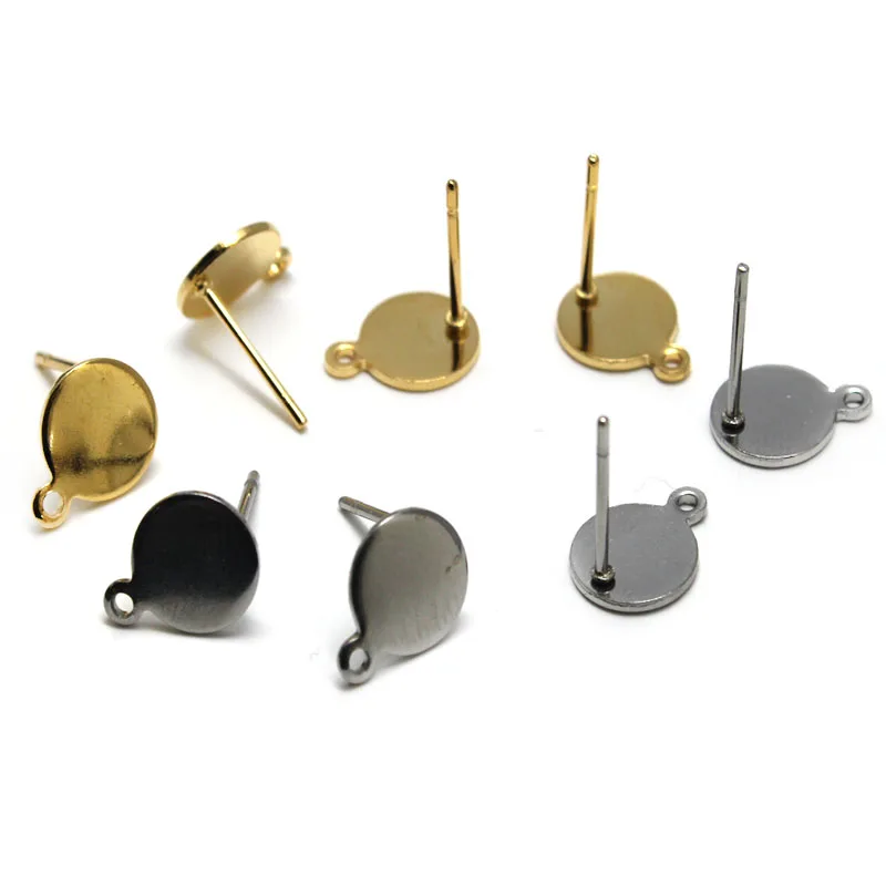 20pcs Surgical Stainless Steel Gold Plated Blank Posts Earring Studs Base Pins with Loop for Women DIY Earrings Jewelry Making