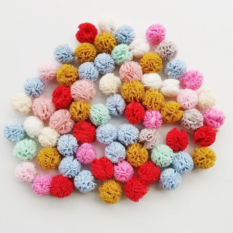 100pcs/lot 15mm 10colors mesh flower ball For sewing on Scarf Shoes Hats Fur DIY Crafts Hair clip Accessories