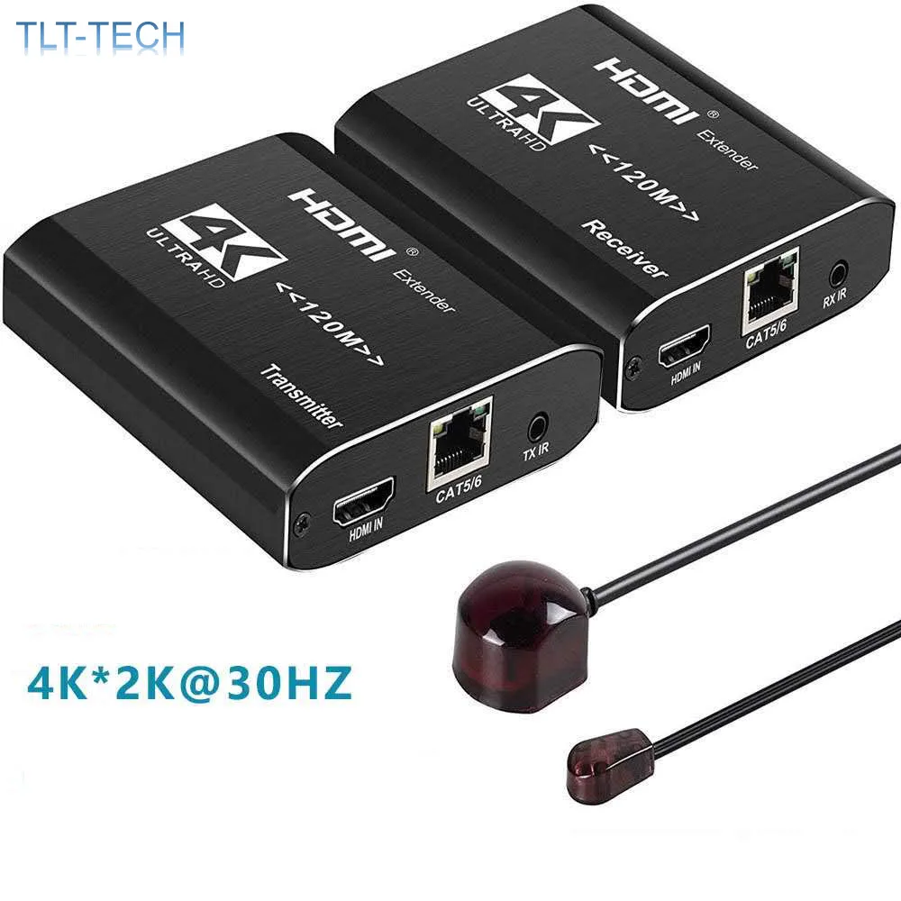 Un par de receptores y extensores de HDMI 4K, sobre puertos Cat5e/Cat6 RJ45, 120m, extensor de HDMI IR para PS4 HDTV