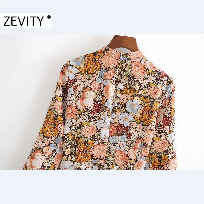 Zevity Autumn Women Vintage Stand Collar Flower Print A Line Mini Dress Office Ladies Ruffles Sleeve Casual Chic Vestido DS4542