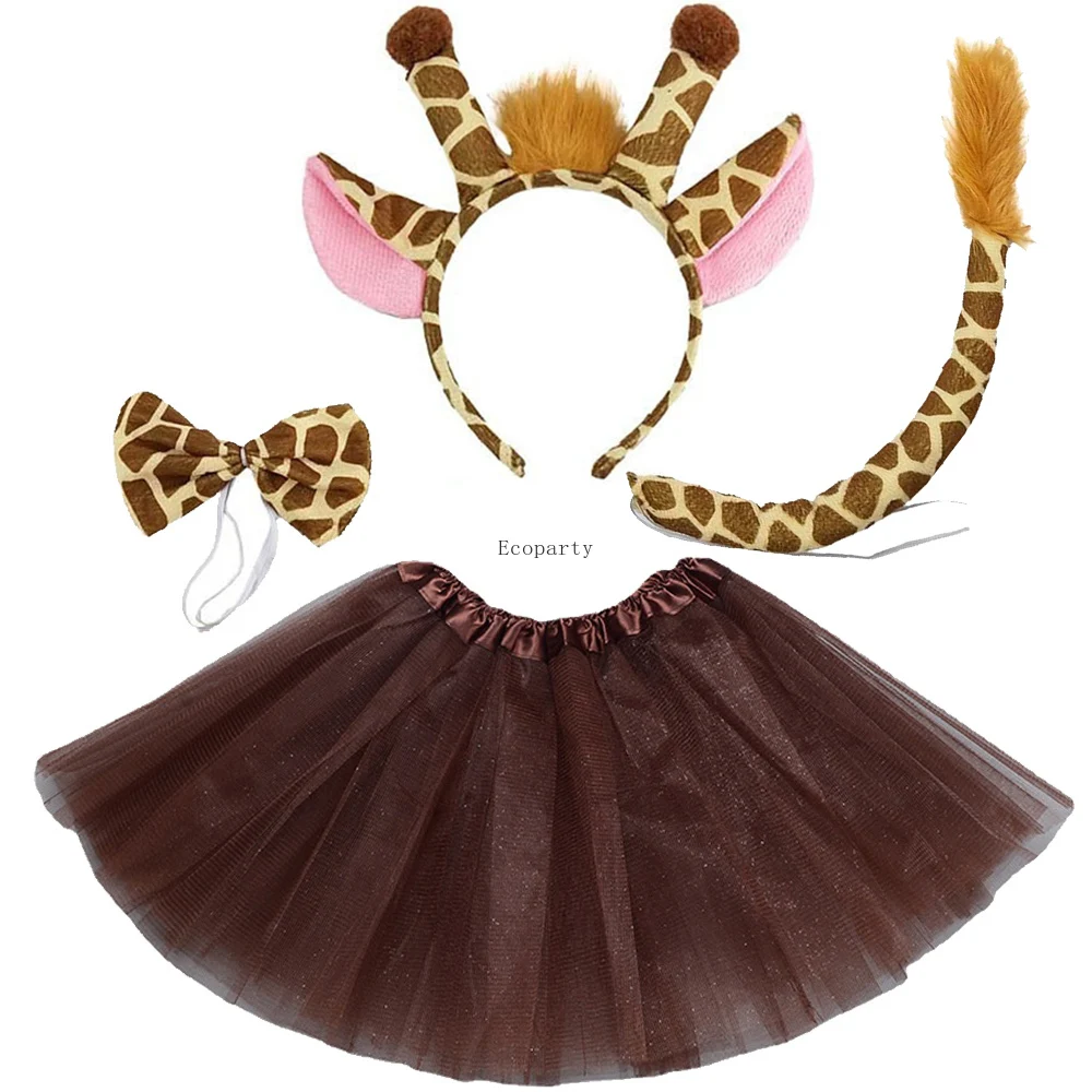 Giraffe Costume Set Animal Ears Nose Tail and Bow Tie Fancy Dress Cosplay Props Accessories for Kids Halloween Party Celebration