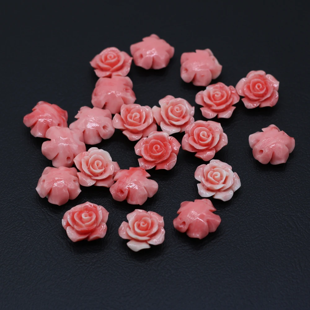 10Pcs Natural Corals Beads Red Flower Shaped Loose Spacer With Holes Beaded For Jewelry Making DIY Bracelet Necklace Accessories