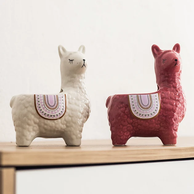 Cute Alpaca Flower Pot Planter Desktop Ornaments Indoor Ceramic Vase Home Garden Decoration Bonsai Succulent Pot Plant Pot