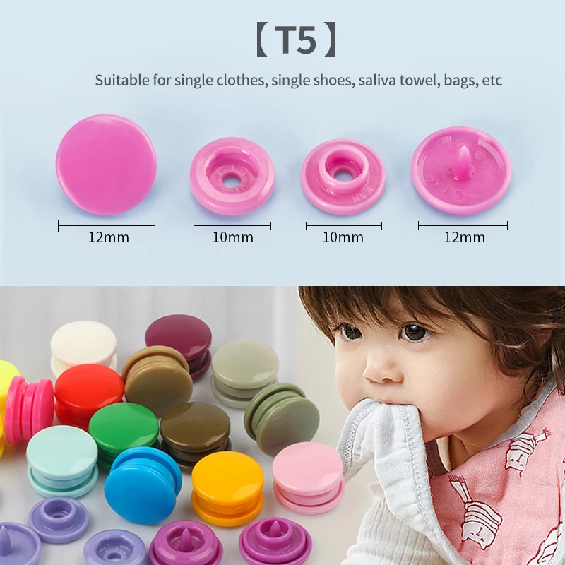 50/100Sets T5 12mm Round Plastic Snap Buttons For Baby Children Clothes DIY Sewing Accessories Press Button  Snaps for clothes