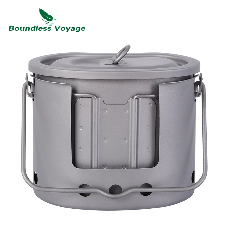 Boundless Voyage Outdoor Titanium Foldable Mini Size Wood Burning Stove with Camping Pot 2 in 1 Canteen Cup Ti2005C