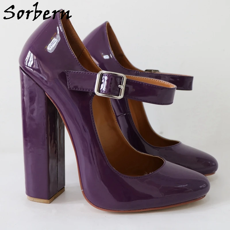 Sorbern Mary Janes 블록 힐 여성용 펌프 라운드 토 하이힐 레이디 신발, 청키 12cm 15cm 플러스 사이즈 33-48 맞춤형 색상