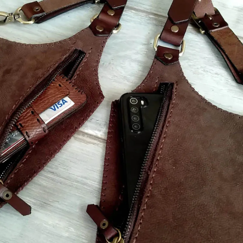 ยุคกลาง Steampunk หนัง Holster กระเป๋าโทรศัพท์กระเป๋าสตางค์เทศกาลเสื้อกั๊กกระเป๋าไวกิ้งโจรสลัดผู้ชาย