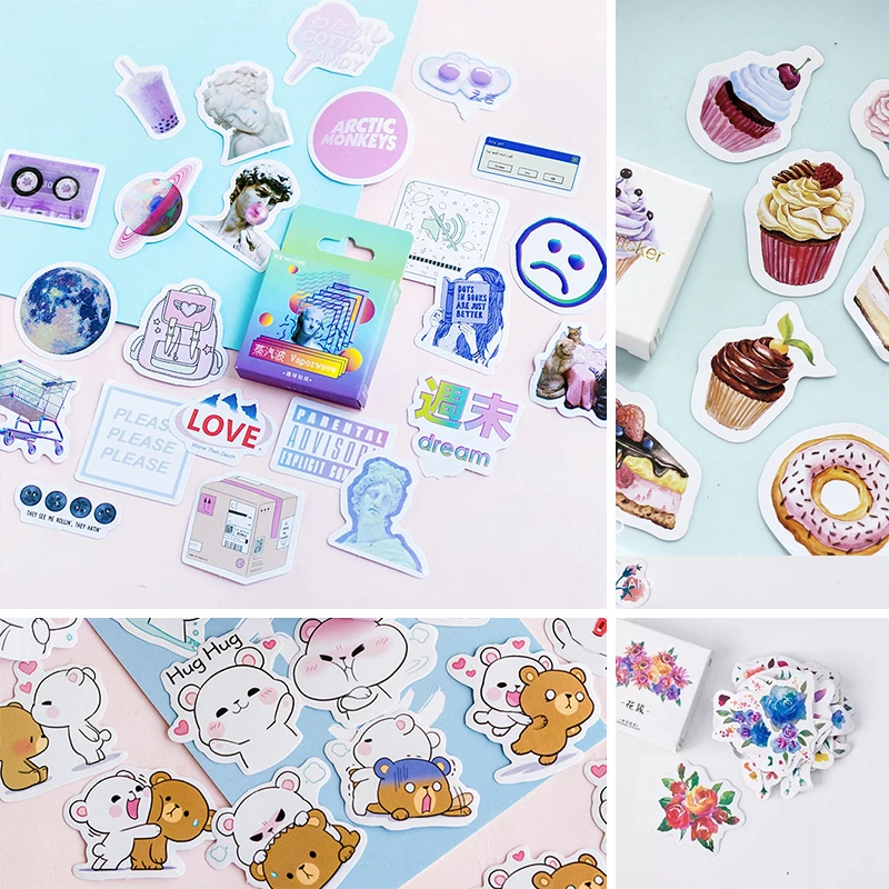 45 pcs/Box Various Stickers Pack Kawaii Planner Journal Scrapbooking Stickers Stationery School Supplies