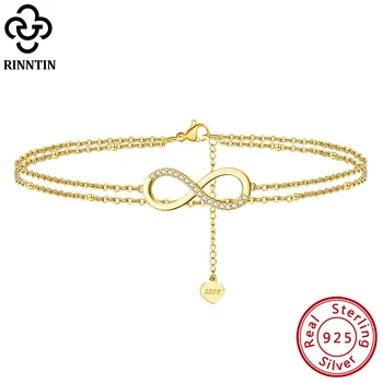 Rinntin 925 sterling silver unique layered Infinity and satellite anklets for women 14K gold foot bracelet ankle straps jewelry SA16