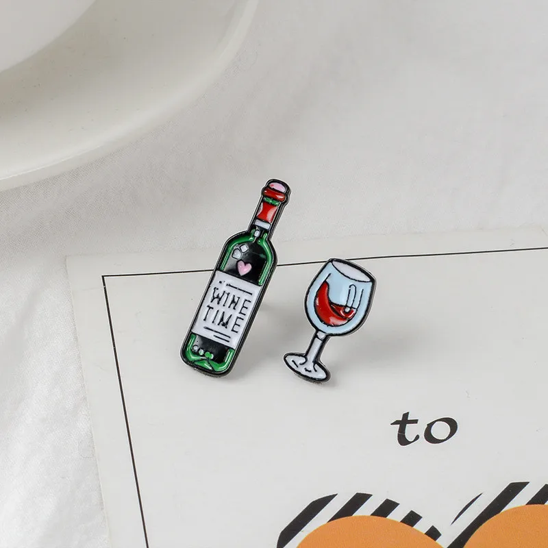 Wine Time Mini Cute Wine And Wine Glasses Couple Pins Red Wine Bottle Cup Brooches Enamel Pin Badge For Lovers Best Friend Pins