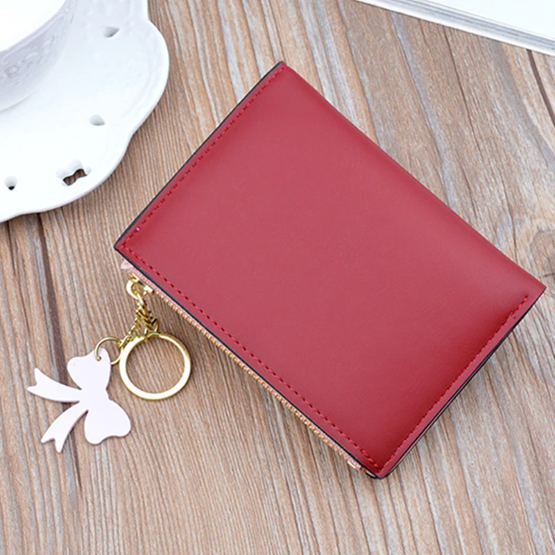 ผู้หญิง Leaf ตกแต่งกระเป๋าสตางค์สั้น PU หนังซิปผู้ถือบัตรแฟชั่นพู่มินิคลัทช์หญิงกระเป๋าเหรียญขนาดเล็ก