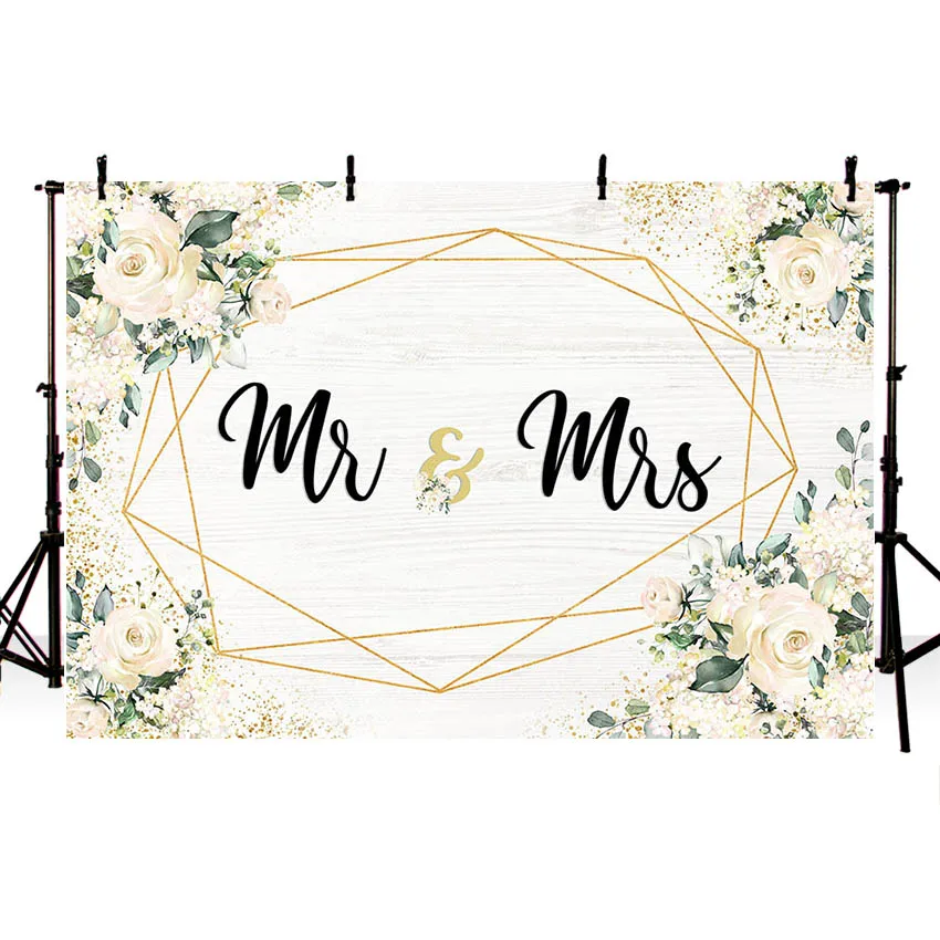 Mehofond Photography Background Mr & Mrs White Floral Bridal Shower Bridal Wedding Engagement Party Decor Backdrop Photo Studio