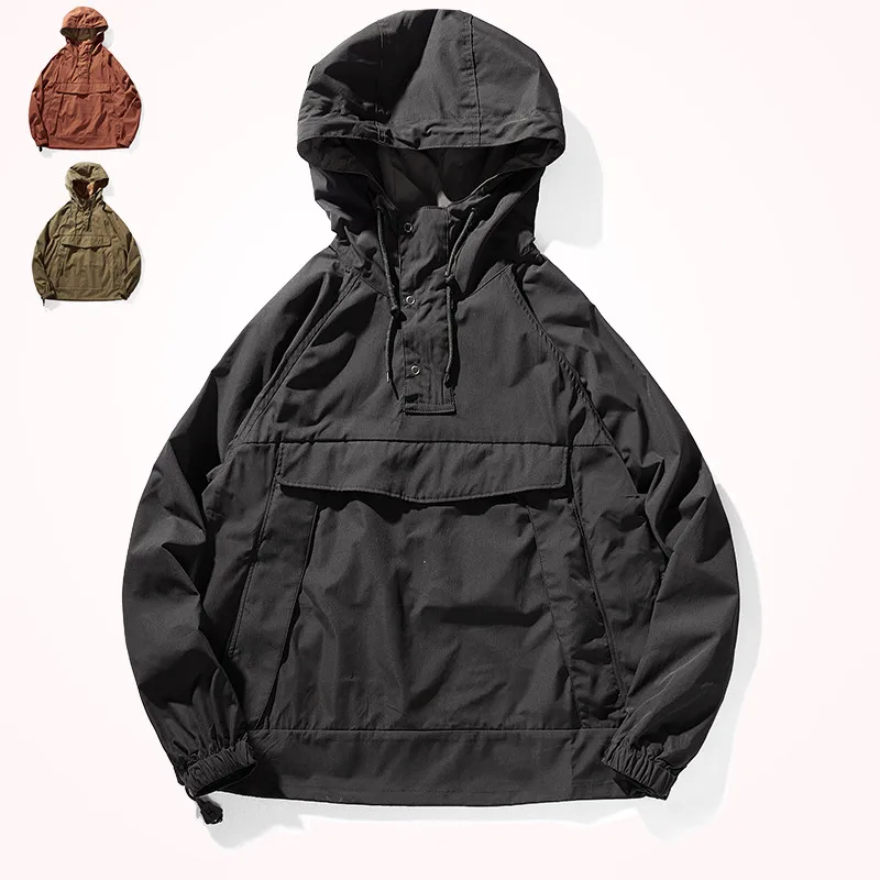 Autumn American Style Hooded Tooling Windbreaker Men\'s Fashion Loose Casual Assault Jacket Outdoor Functional Windproof Tops