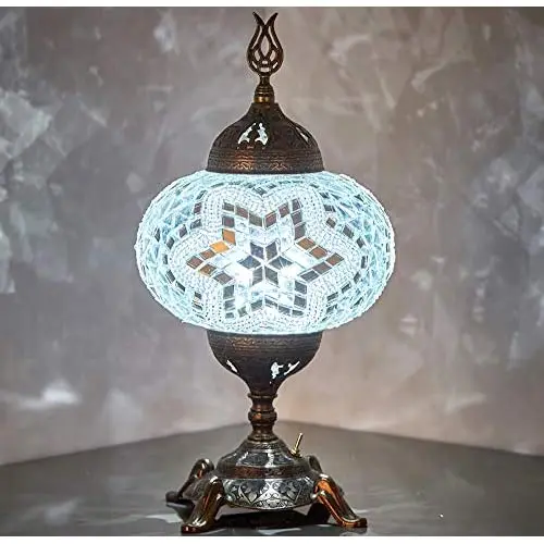 

(15 Colors) BATTERY OPERATED Mosaic Table Lamp with BUILT-IN LED Bulb, english Moroccan Handmade Mosaic Table Desk Bedside Mood